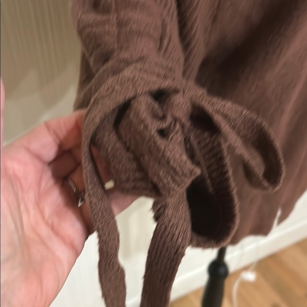 Lucky Brand Chocolate Brown Open-Front Cardigan Tie Sleeves - Picture 4 of 11
